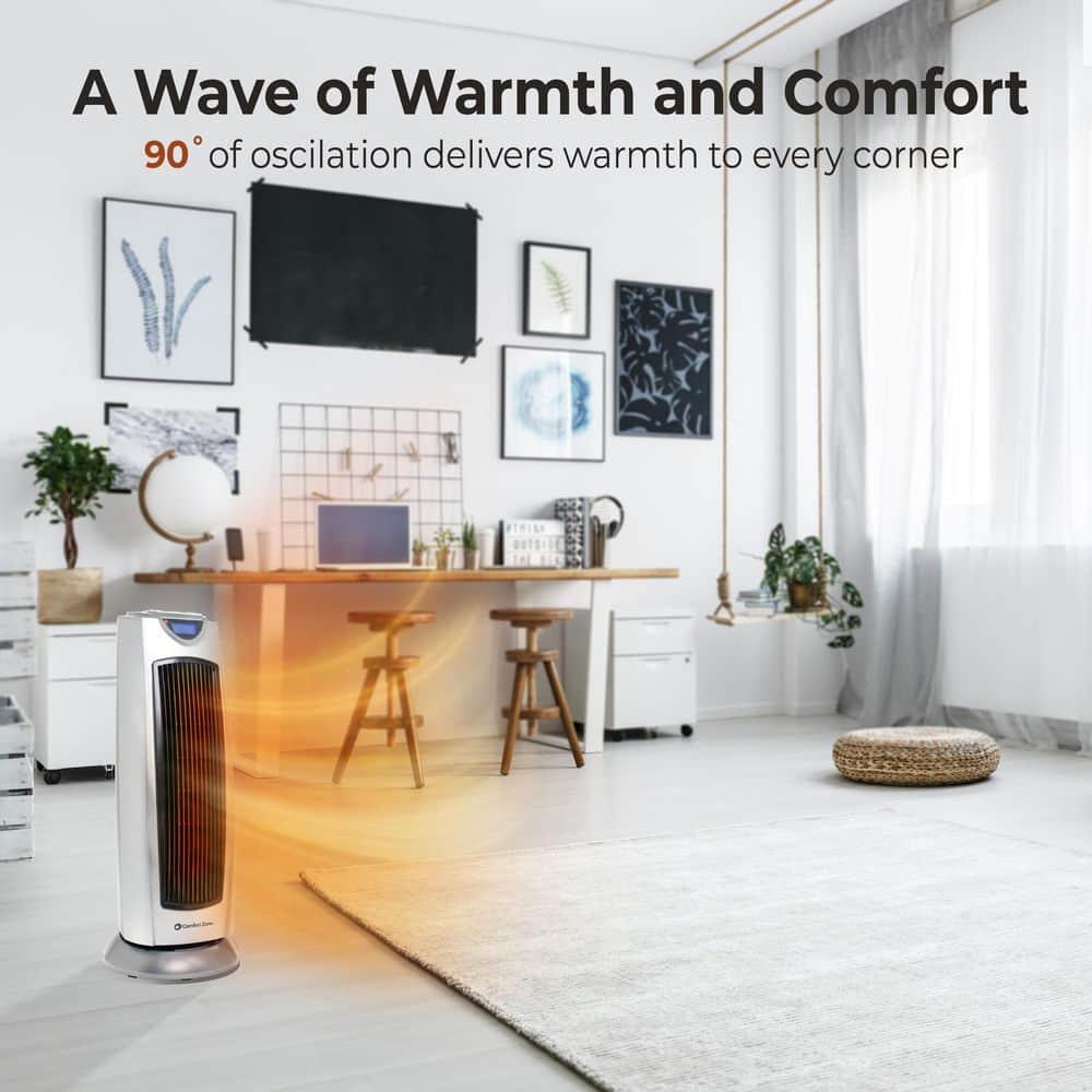 Comfort Zone Portable 1500W Ceramic Oscillating Digital Tower Space Heater