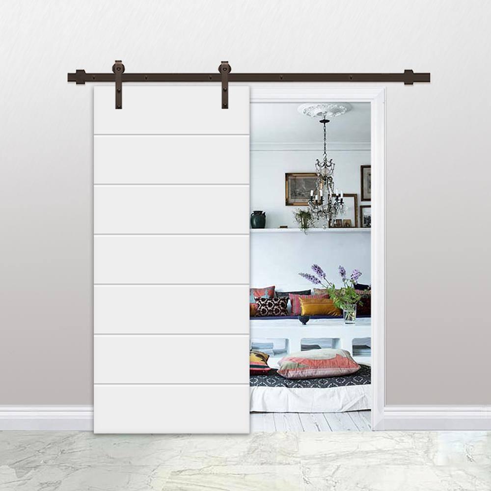 Calhome Hollow Paneled Painted with Installation Hardware Kit Barn Door