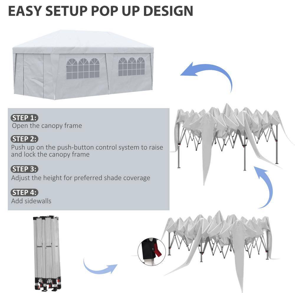 Large White Rectangular Pop-Up Canopy Tent with Sidewalls and Carry Bag