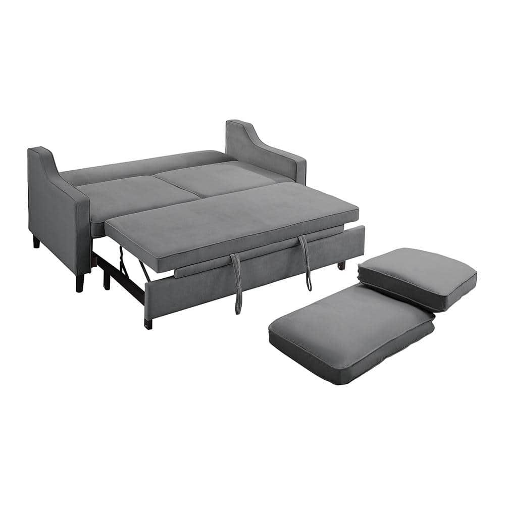 Lexicon Adelia Velvet Convertible Studio Sofa with Pull-Out Bed in Dark Gray