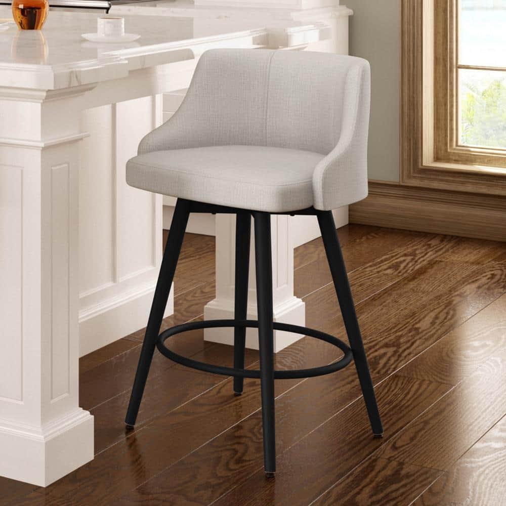 Amisco Duncan 26 In. Swivel Counter Stool - Pale Grey Beige Polyester / Black Metal