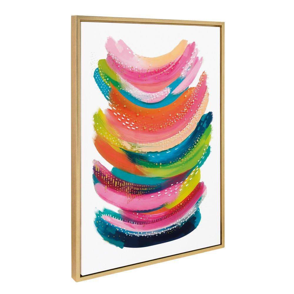 Kate and Laurel Sylvie Bright Abstract Framed Canvas Wall Art by Jessi Raulet of Ettavee, 23x33 Bright Gold, Modern Colorful Brushstrokes Art for Wall