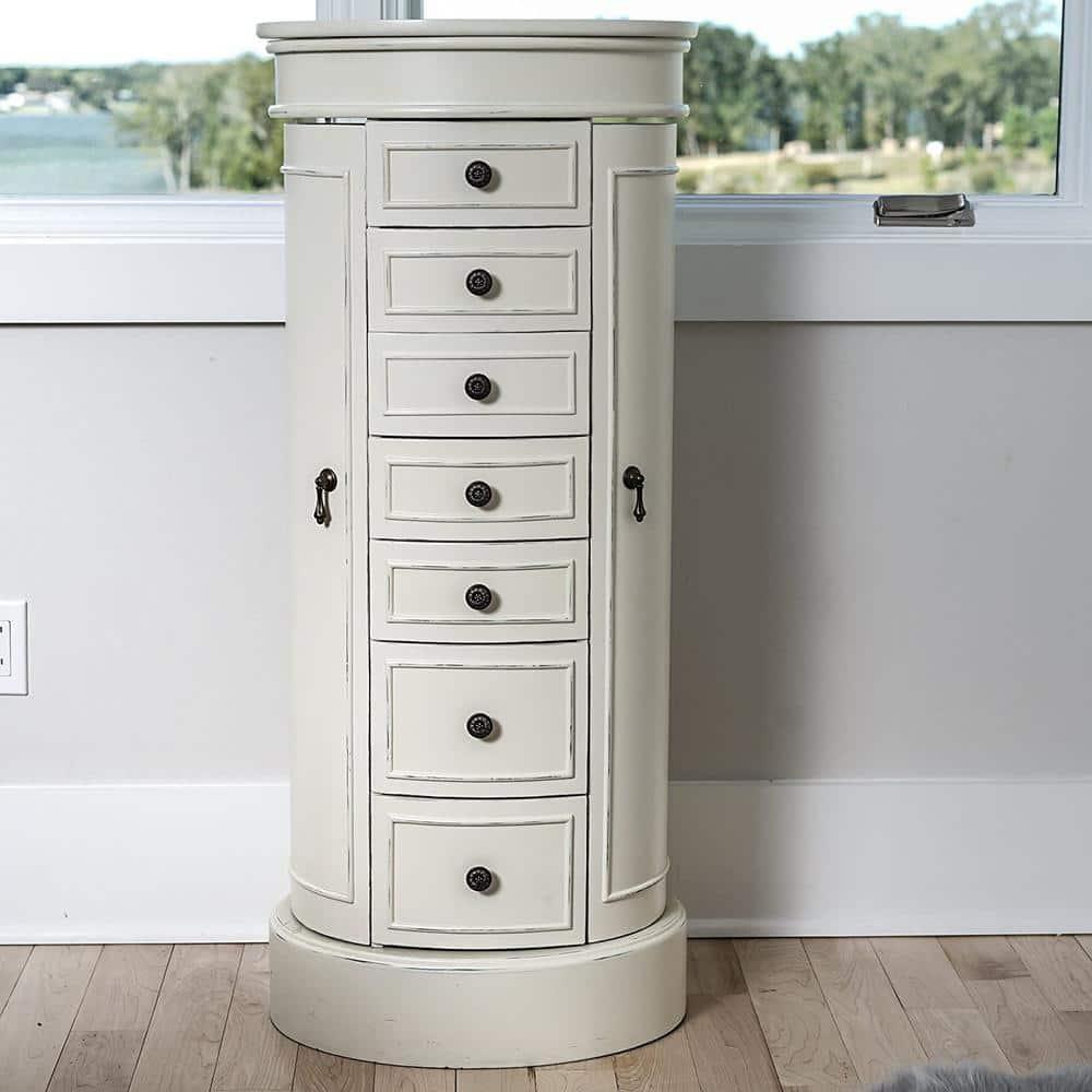 Sabrina White Jewelry Armoire with 7 Drawers