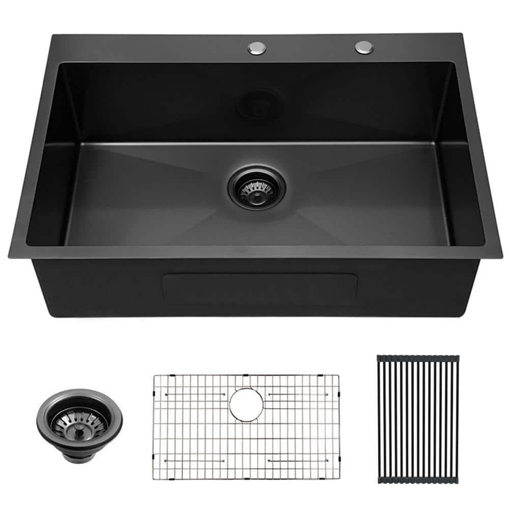 33" L x 22" W Drop-in Double Bowl 60/40 Sink 16 Gauge Stainless Steel Kitchen Sink Topmount Sink