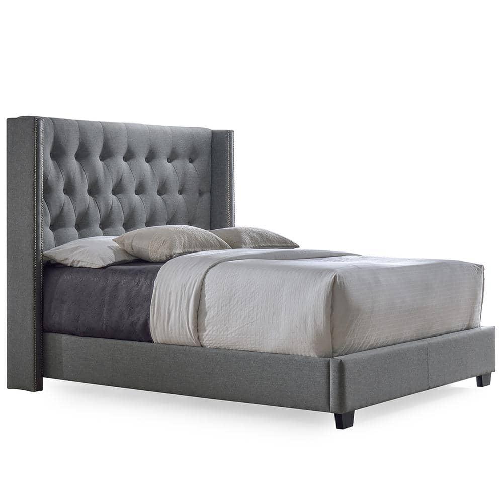 Baxton Studio Katherine Wingback Fabric Standard Bed with Nailhead Trim, Gray