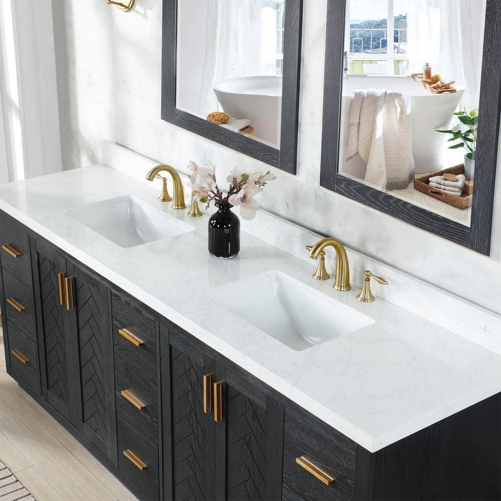 Altair Gazsi Wood Vanity with Composite Stone Top, 84" Black Oak, No Mirror
