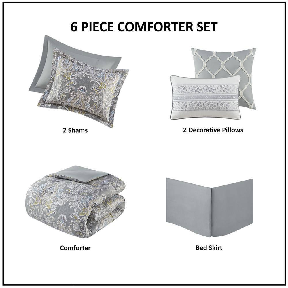 Hallie Gray Traditional 6 Piece 100% Cotton Comforter Set