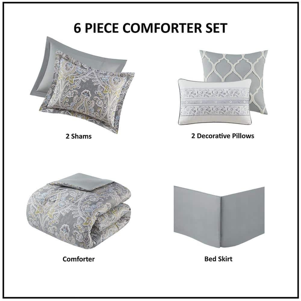 Harbor House Hallie Gray Traditional 6 Piece 100% Cotton Comforter Set