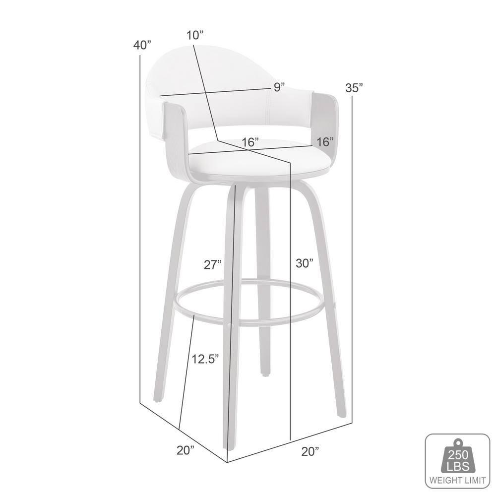 30" Daxton Counter Height Barstool with Gray Faux Leather Seat Black Finish Frame - Armen Living: Swivel, Footrest, Wood Frame