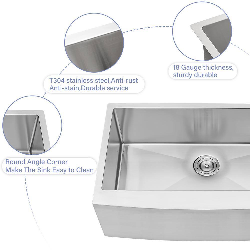 36 in. Farmhouse/Apron Front Single Bowl 16 Gauge Stainless Steel Kitchen Farmer Sink with Bottom Grid