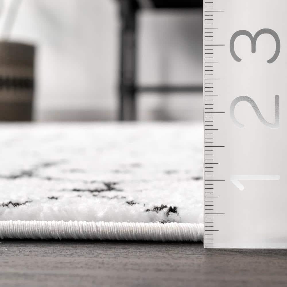 nuLOOM 6' 7" x 9' Moroccan Blythe Area Rug, White and Black, Faded Bohemian Design, Stain Resistant, For Bedroom, Dining Room, Living Room, Hallway, Office, Kitchen, Entryway