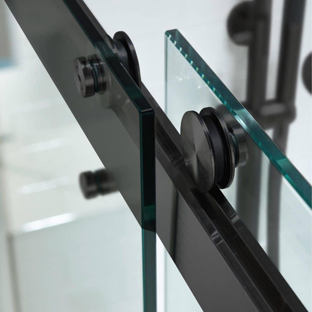 WoodBridge Semi-Frameless Single Sliding Shower Doors, 56-60" W X 76" H With 5/16" Clear Tempered Glass And Explosion-Proof Film MSDF6076-MBL
