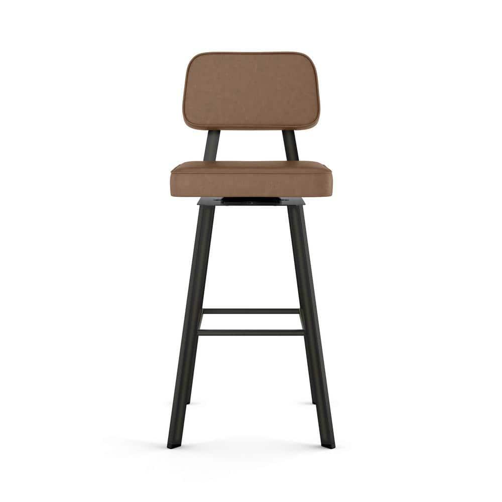 Amisco Clarkson 30 in. Swivel Bar Stool - Brown Faux Leather/Dark Brown Semi-Transparent Metal