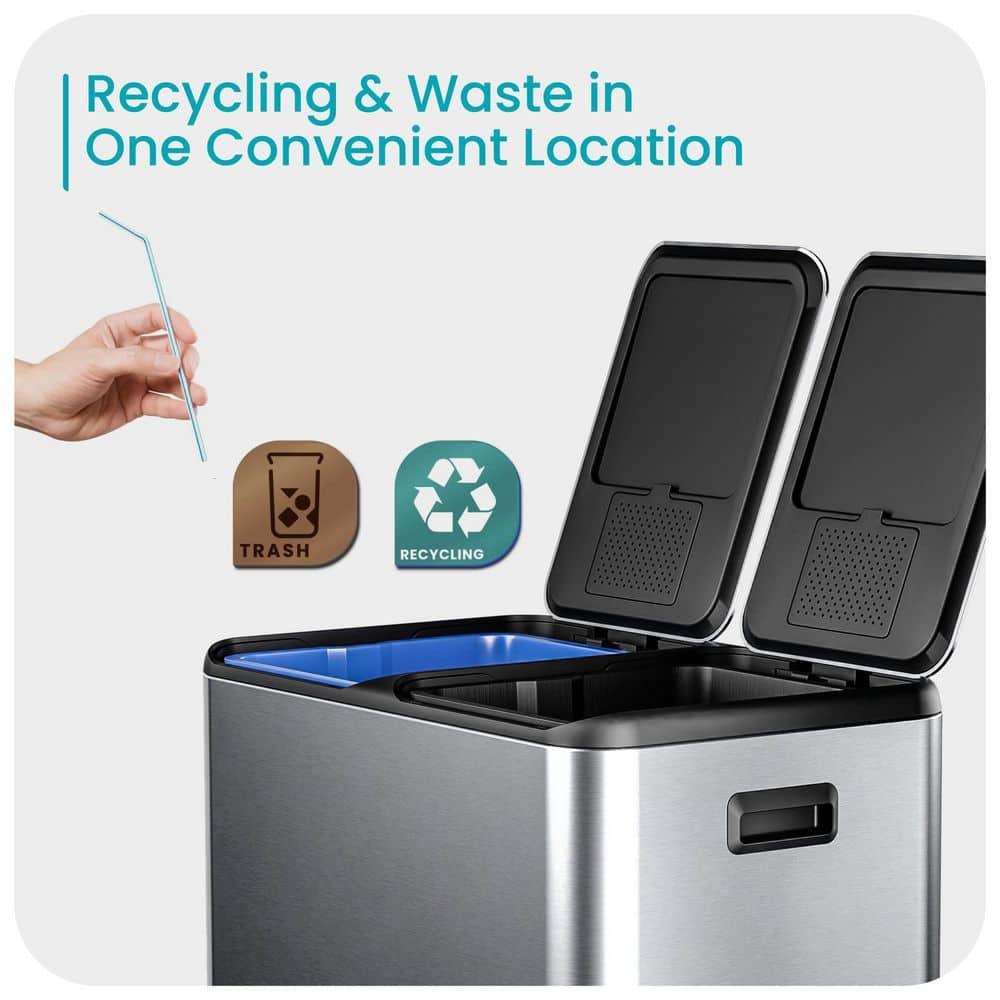 Home Zone Living Home Zone Living 15.8 Gallon Kitchen Trash Can With Dual Removable Liners For Recycling And Trash, Stainless Steel