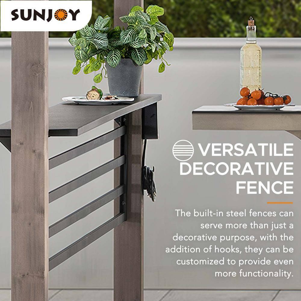 Sunjoy Sunjoy Wooden Grill Gazebo with Solar Power, 8 x 12 ft. Hardtop Gazebo for Year-Round Grilling, Outdoor Cedar Frame Cooking Shelter with Decorative Fence for Backyard BBQs Party