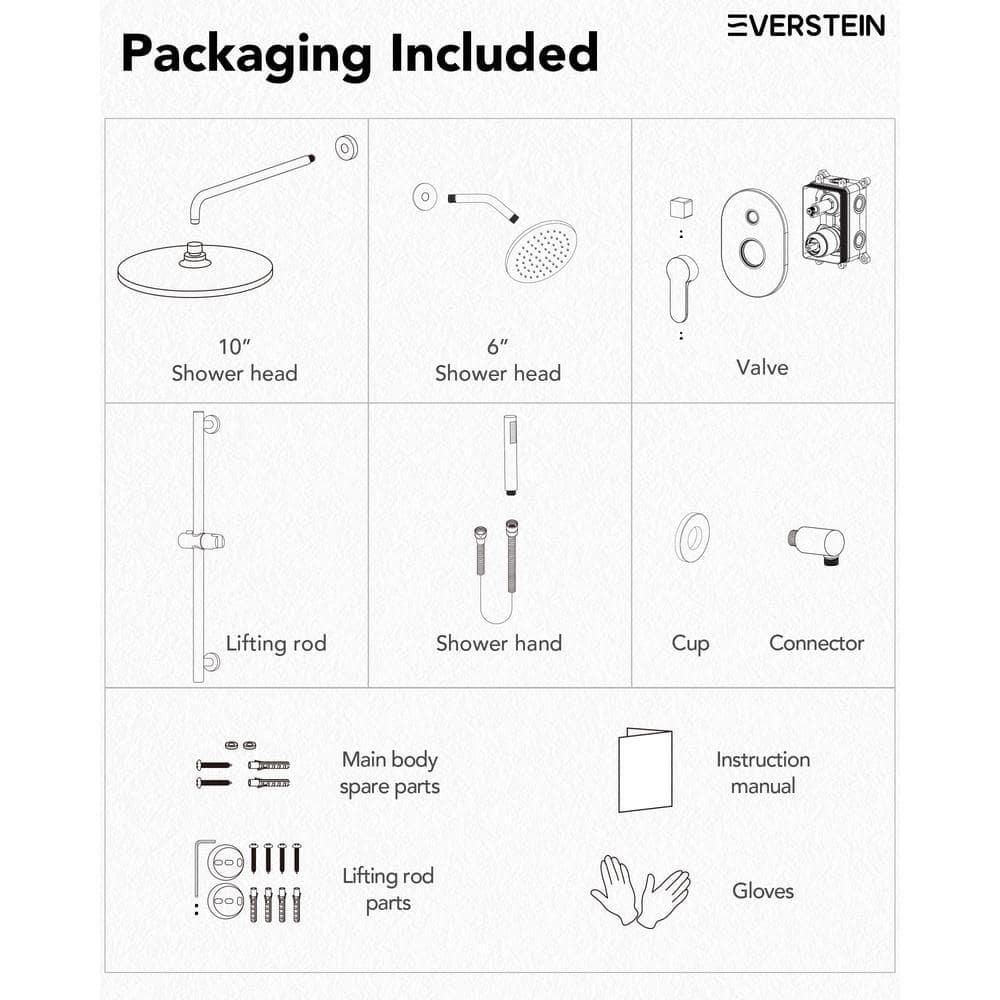 DualJetSpa 3-Function Round 10" & 6" Dual Shower Faucet System with Pressure Balancing Rough-In Valve