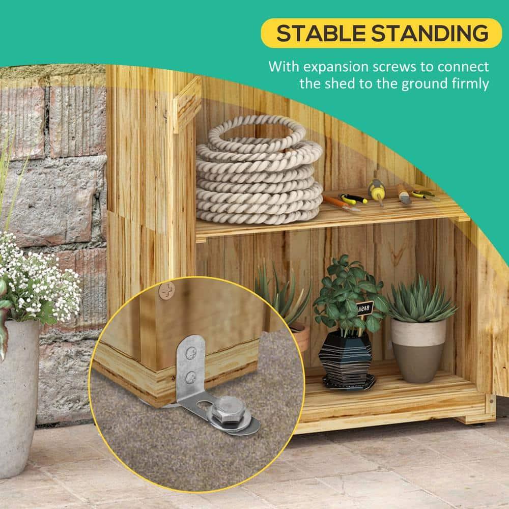 Outsunny Outdoor Storage Cabinet, Wooden Garden Storage Shed with Waterproof Galvanized Metal Roof, Natural