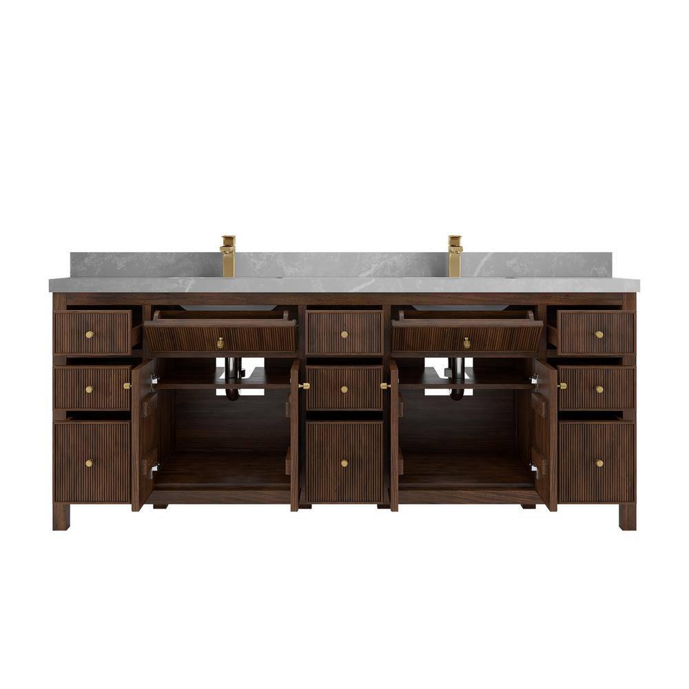Willow Collections Sonoma 84 In. W X 22 In. D Double Sink Bathroom Vanity In Dark Walnut With Cove Edge White