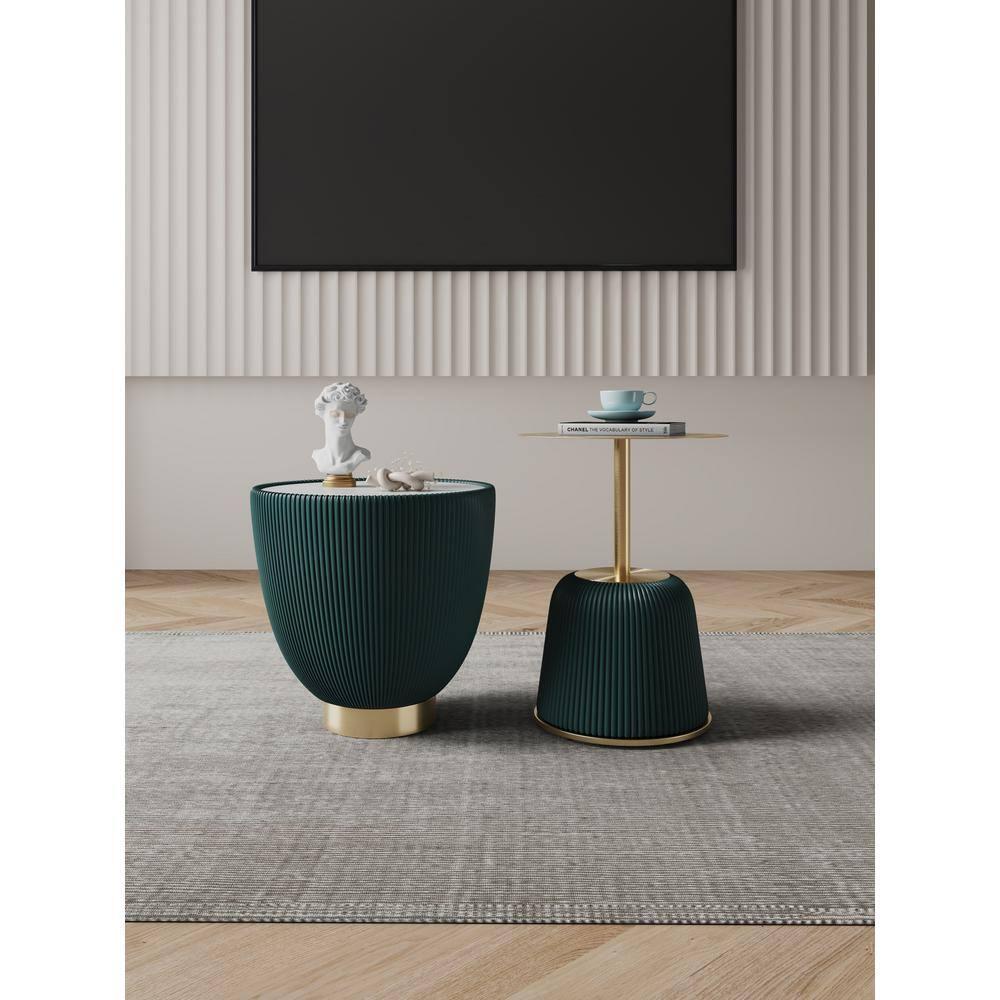 Manhattan Comfort 2pc Anderson Modern Leatherette Upholstered End Table Set Green: Faux Marble, No Assembly Required