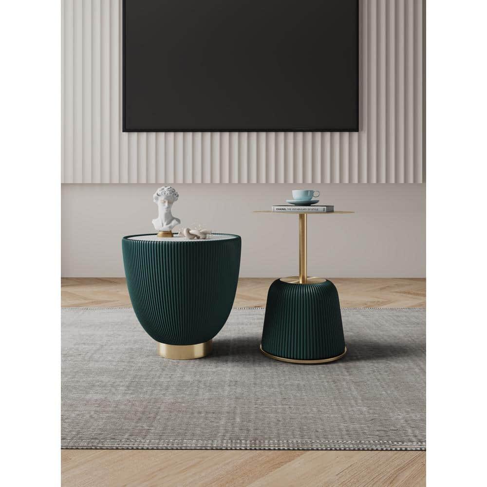 Manhattan Comfort 2pc Anderson Modern Leatherette Upholstered End Table Set Green: Faux Marble, No Assembly Required
