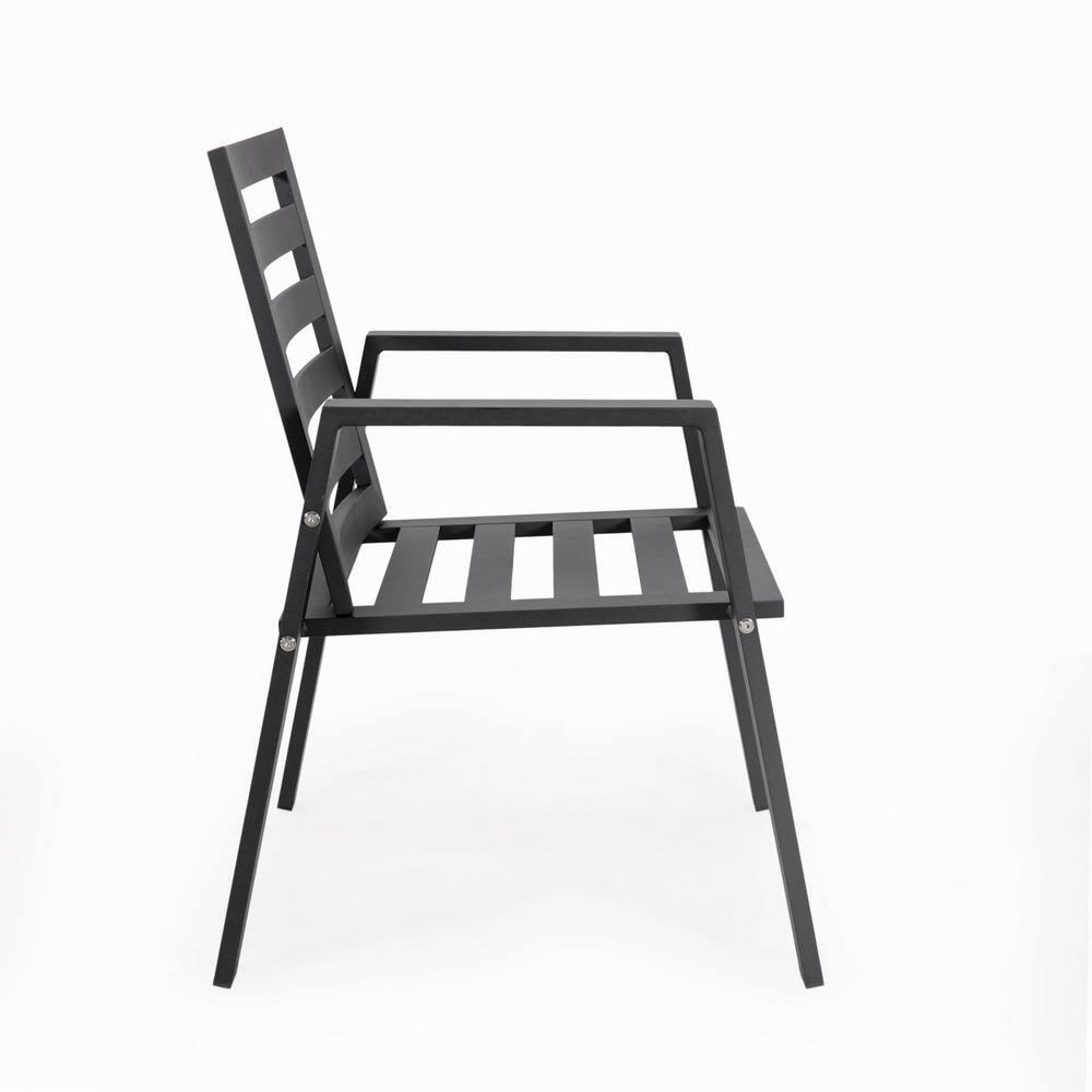 Chelsea Modern Patio Black Dining Armchair with Removable Cushions in Aluminum by LeisureMod