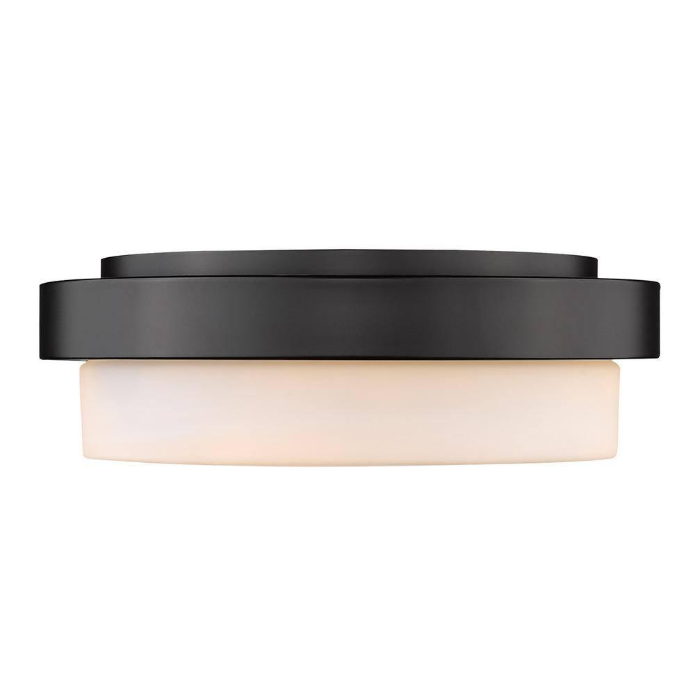 Golden Lighting Multi-Family 13" 2-Light Flush Mount in Matte Black with Opal Glass