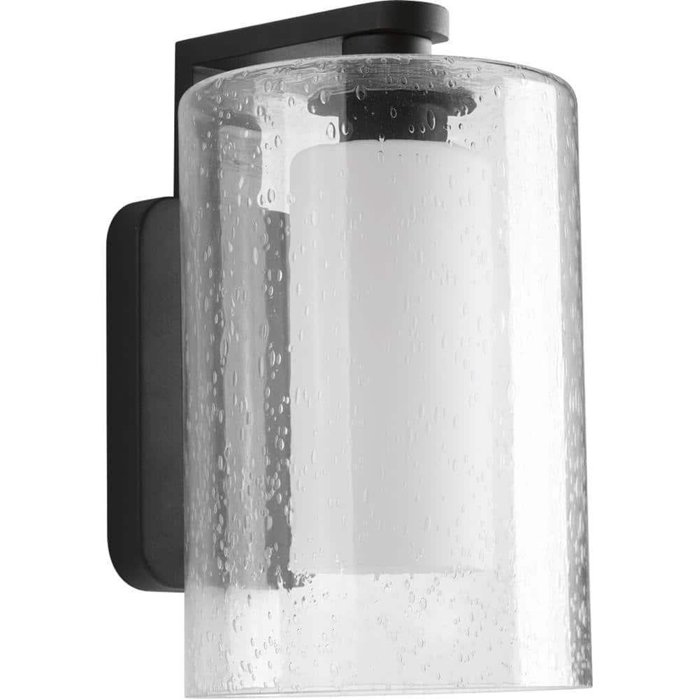 Progress Lighting Compel 1-Light Outdoor Wall Lantern, Black, Seeded Glass Shade