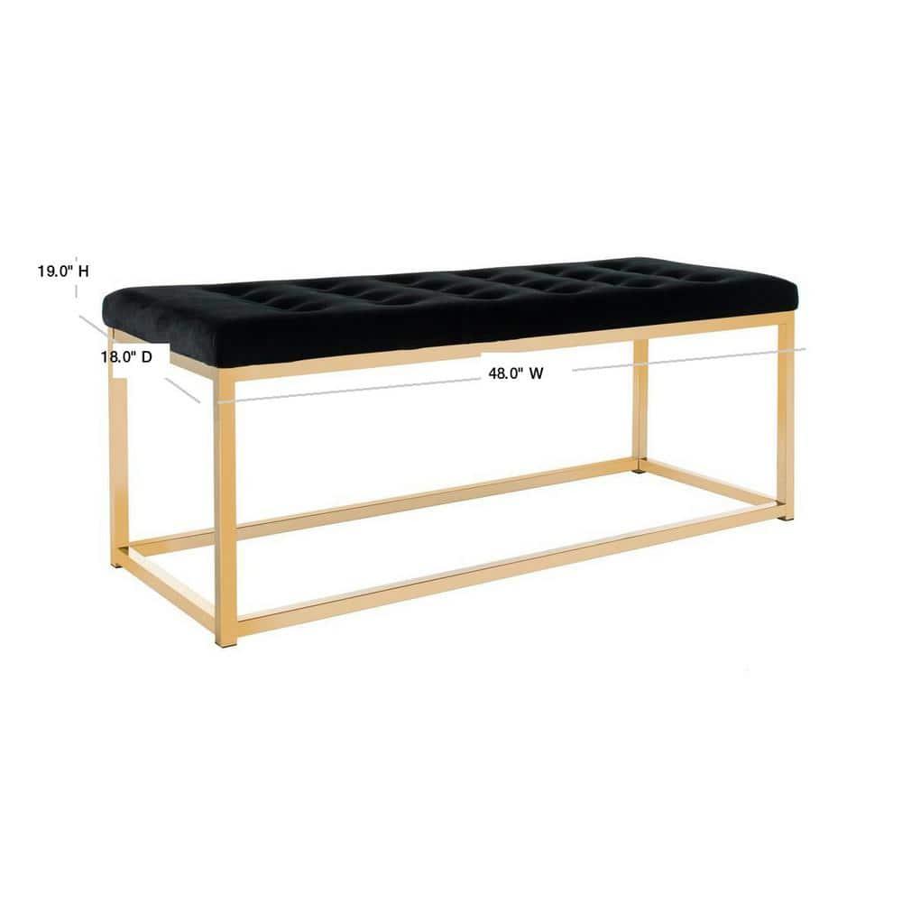 Reynolds Velvet Bench - Black Velvet/Brass - Safavieh