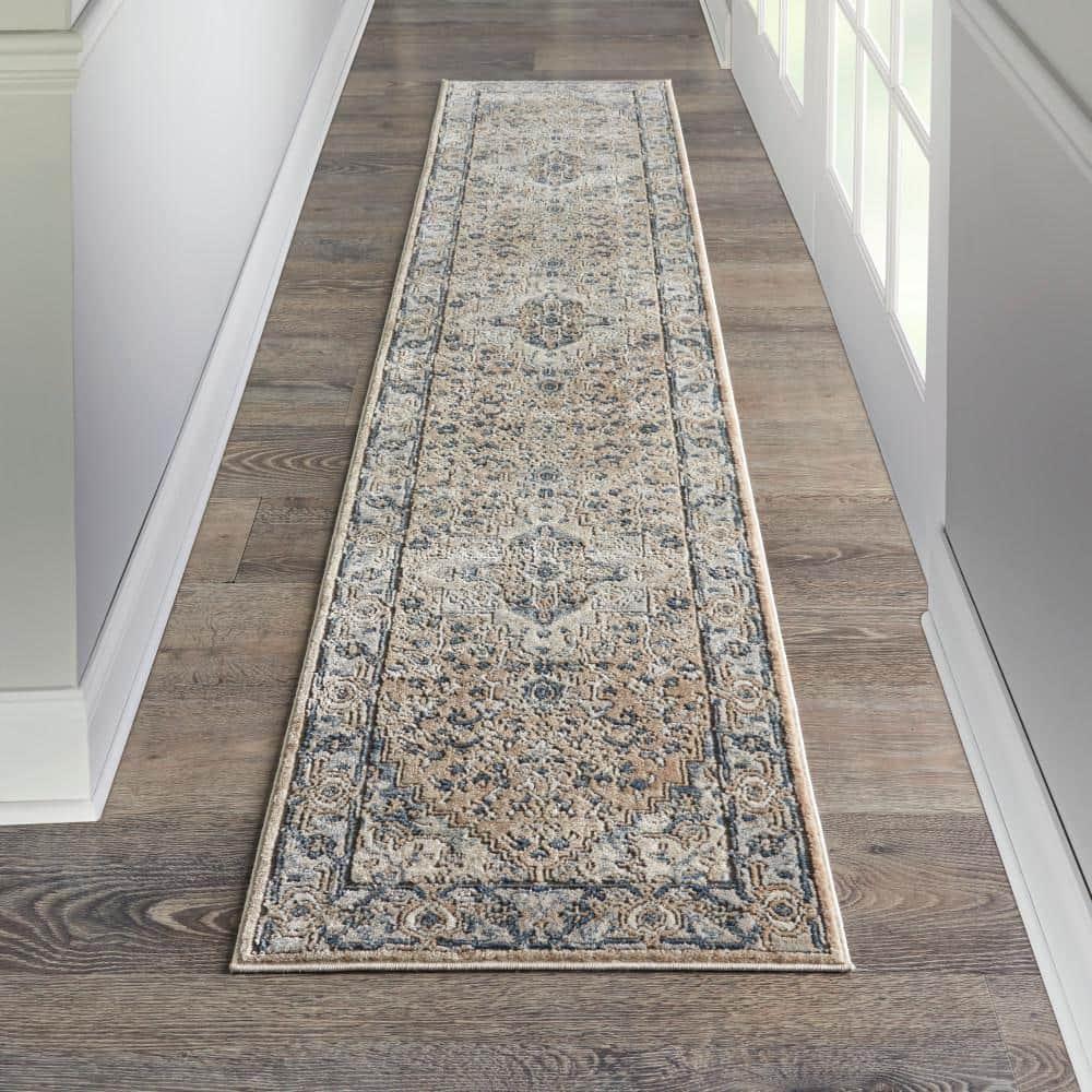 Nourison Concerto Center Medallion Indoor Rug Beige Grey 2'2" x 10'