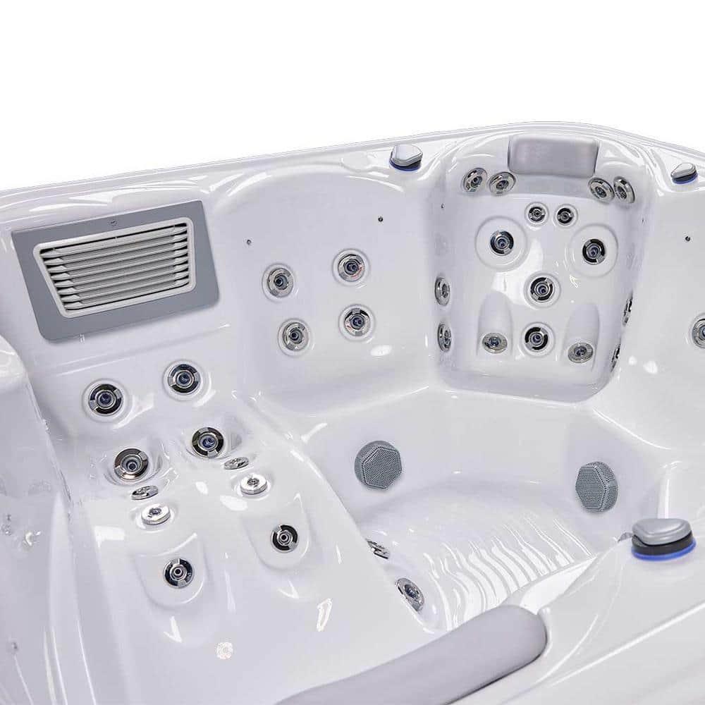 Buenospa New York 6 - Person 49 - Jet Acrylic Square Hot Tub with Ozonator and Cover in White