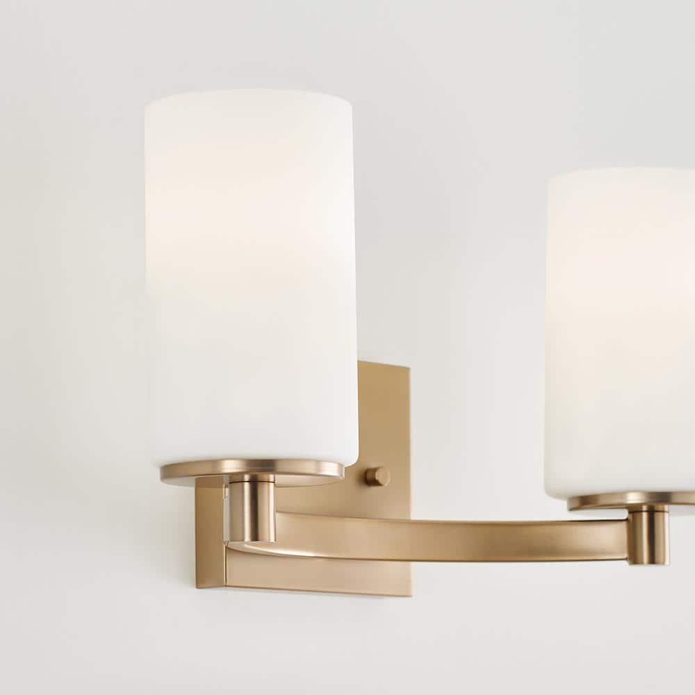 Generation Lighting 2-Light Hettinger Bath Fixture Wall Lamp Satin Brass 4439102-848, Title 24 Compliant Wall Light Fixture for Bathroom Decor, Bathroom Light Fixture Uses Standard or LED Light Bulb