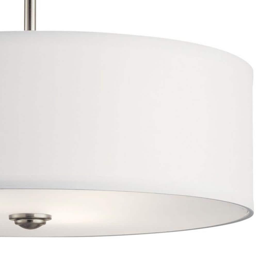 Shailene 18" 3 Light Round Semi Flush with Satin Etched White Diffuser and White Microfiber Shade in Brushed Nickel