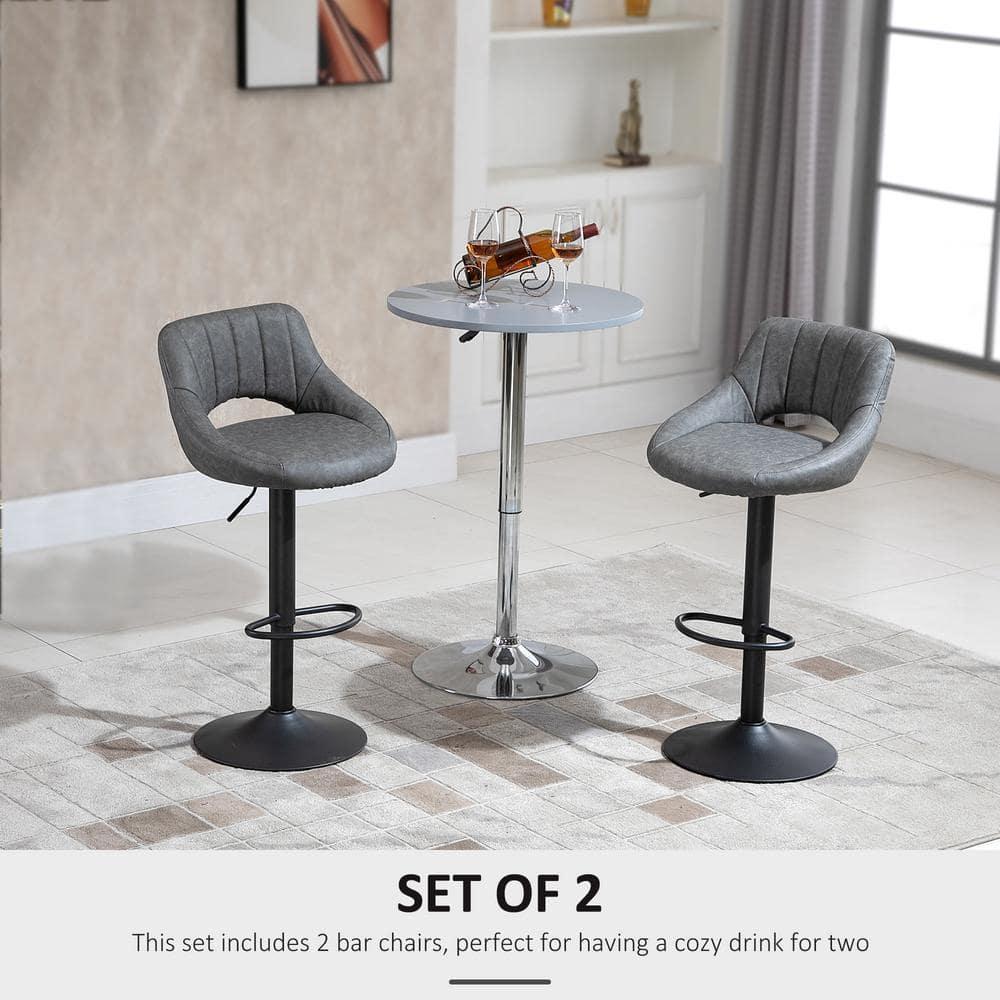 HOMCOM Modern Bar Stools Set of 2 Swivel Bar Height Barstools Chairs with Adjustable Height, Round Heavy Metal Base, and Footrest, Gray
