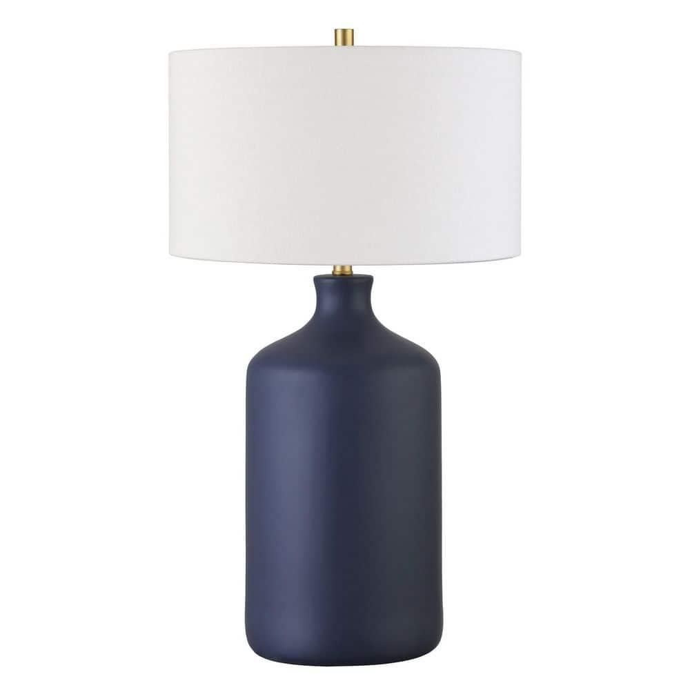 Evelyn&Zoe Sloane 29" Transitional Ceramic Table Lamp with White Drum Fabric Shade