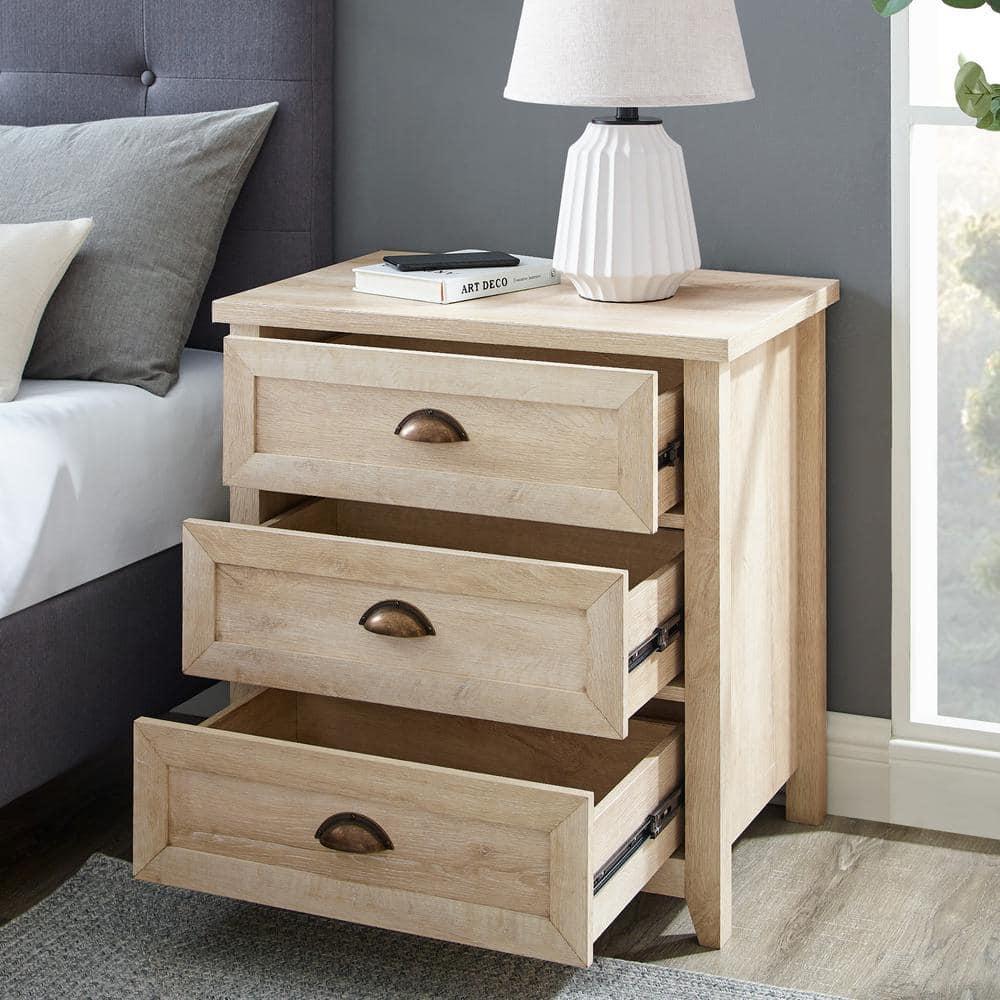 Fontella Transitional 3 Drawer Nightstand White Oak - Saracina Home: Farmhouse Style, MDF, Storage Solution