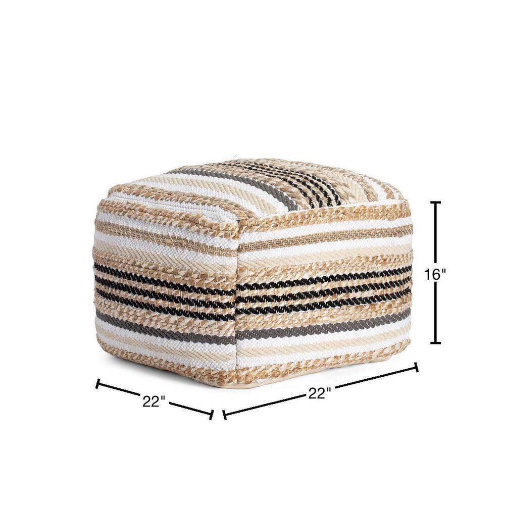 Arsenal Pouf Beige/Grayscale - Anji Mountain: Square, Unupholstered, Fair Trade, No Assembly Required