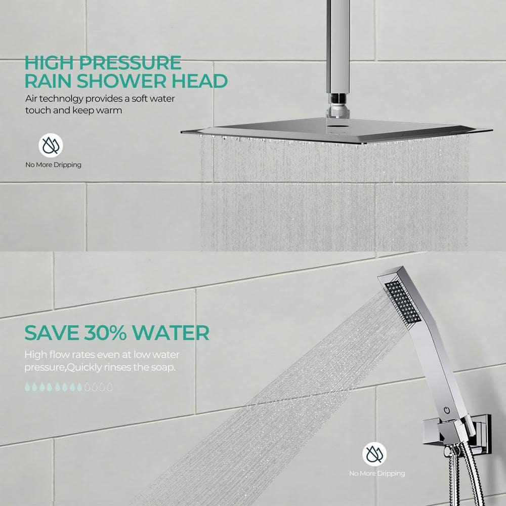 FORIOUS Shower Head System, 12 Inch Rain Shower Faucet Set with Handheld Spray Combo Rough-in Valve, Solid Brass Pressure Balanced Valve Trim Kit, Ceiling Mount, Chrome