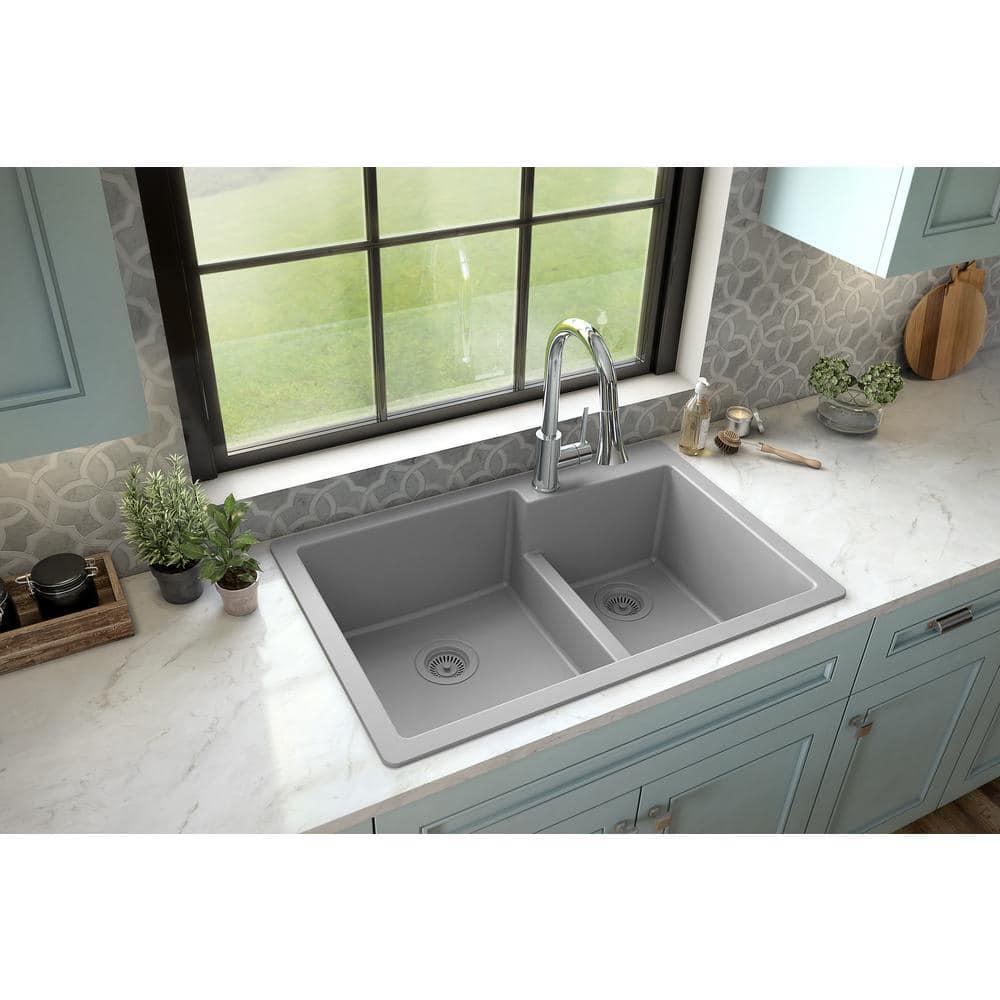 Karran Quartz 33'' X 22'' 60/40 Double Bowl Drop-in Kitchen Sink