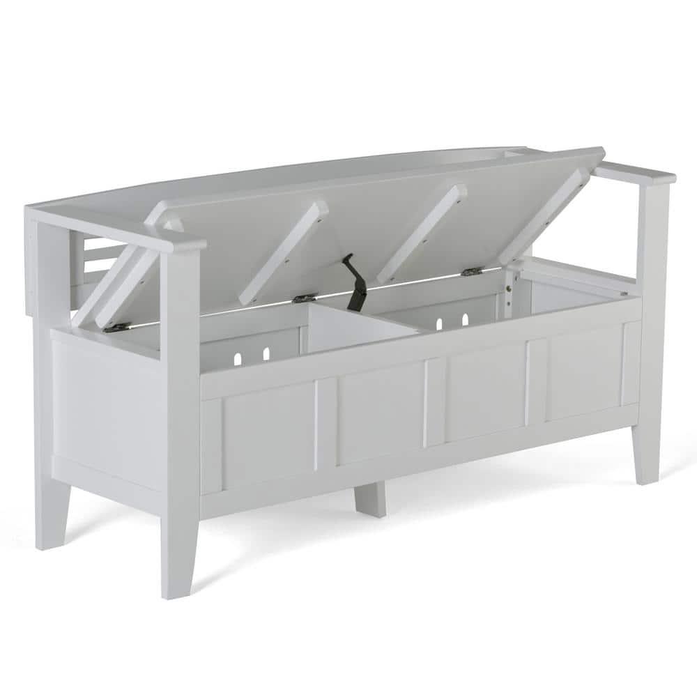 Simpli Home Adams 48"W Solid Wood Contemporary Entryway Storage Bench with Lift-Top Lid and Dual Compartments
