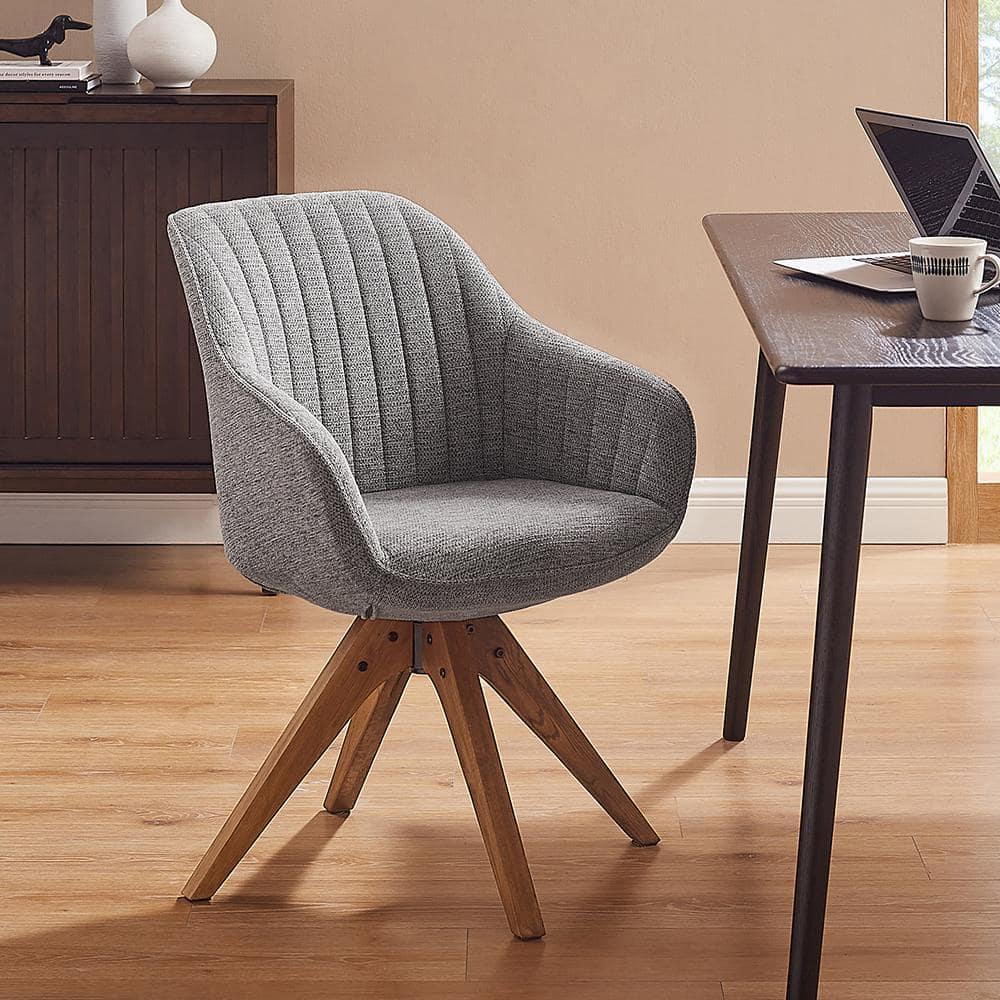 Art Leon Desk Chair - Mid Century Modern Office Chair No Wheels, Swivel Accent Chair with Oak Wood Legs, Fabric Upholstered Arm Chair, Blue