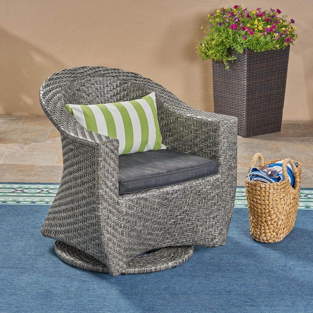 Noble House Larchmont Outdoor Wicker Swivel Chair Mixed Black and Dark Gray
