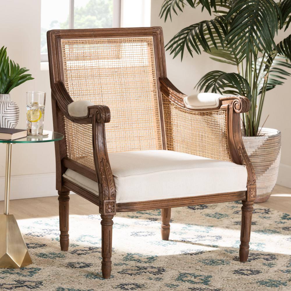 bali & pari Desmond Accent Chair: Traditional French Design, Foam Padded, Woven Back