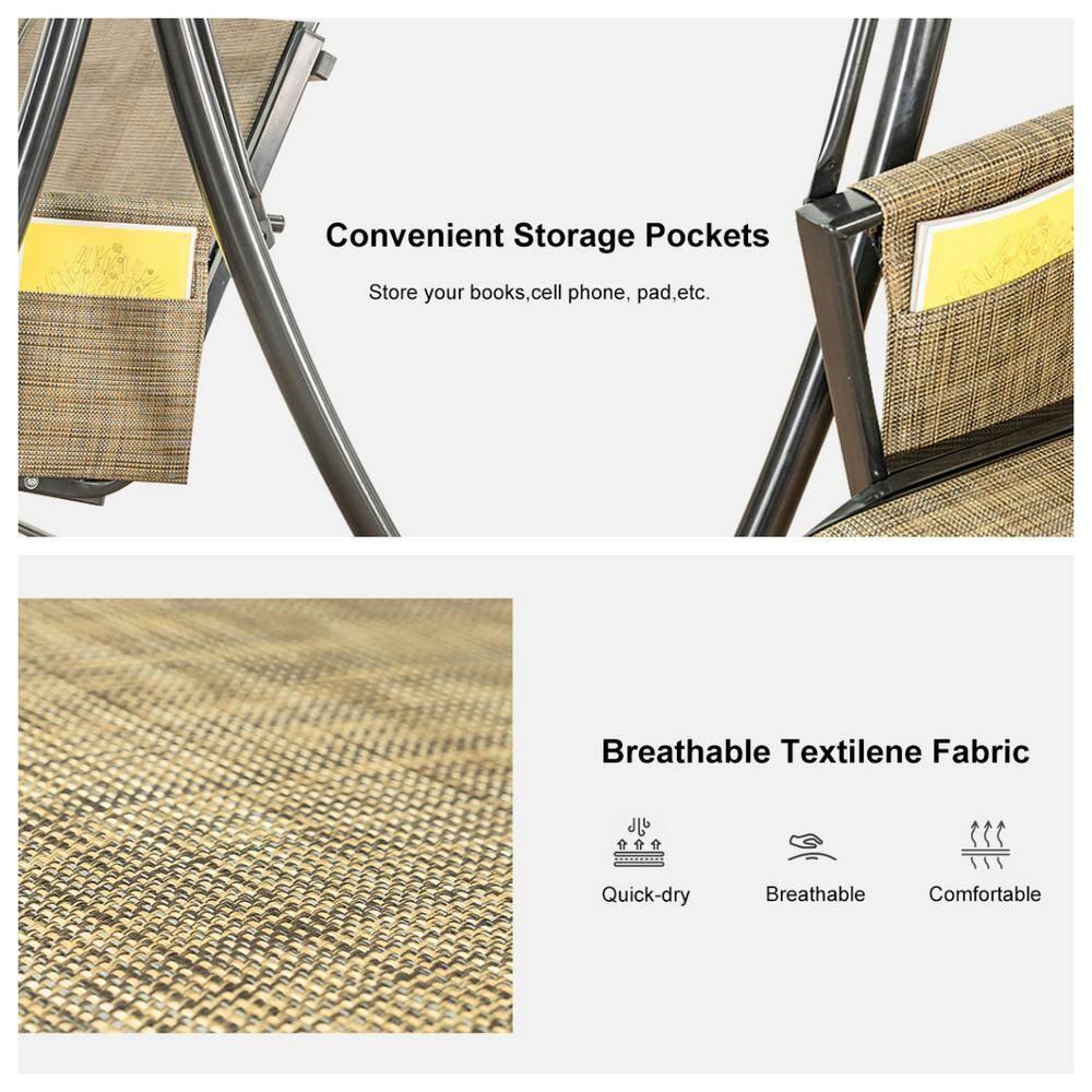 PURPLE LEAF 2-Seat Deluxe Outdoor Patio Porch Swing with Weather Resistant Steel Frame, Adjustable Tilt Canopy, Beige