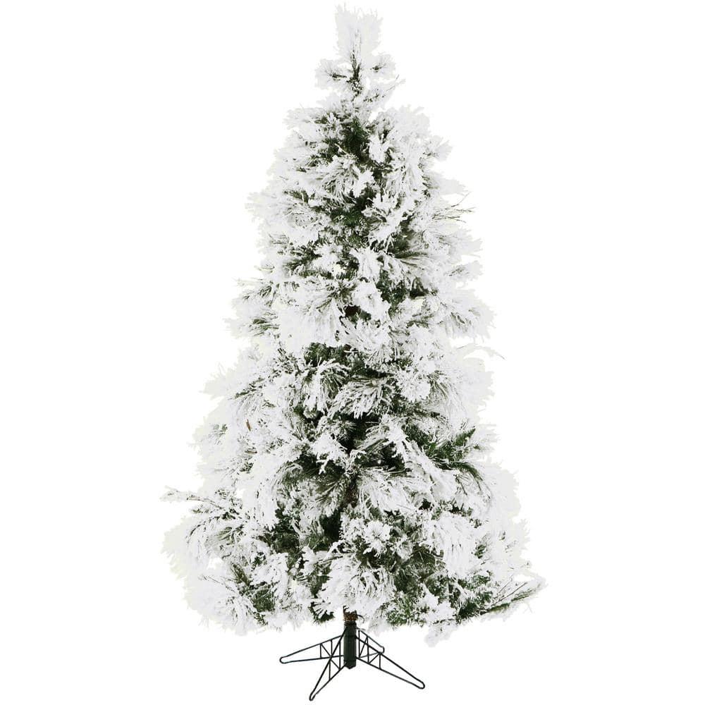 Fraser Hill Farm 6.5-Foot Pre-Lit Snow Flocked Snowy Pine Christmas Tree, Smart Lights
