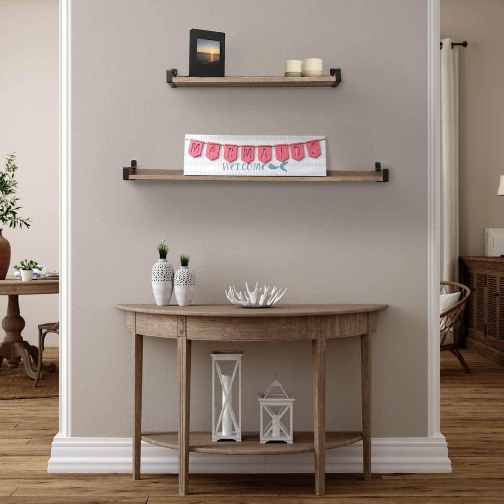 24" Solid Wood Industrial Bracket Ledge Wall Shelf Metal Driftwood - InPlace: Easy Install, Open Shelving