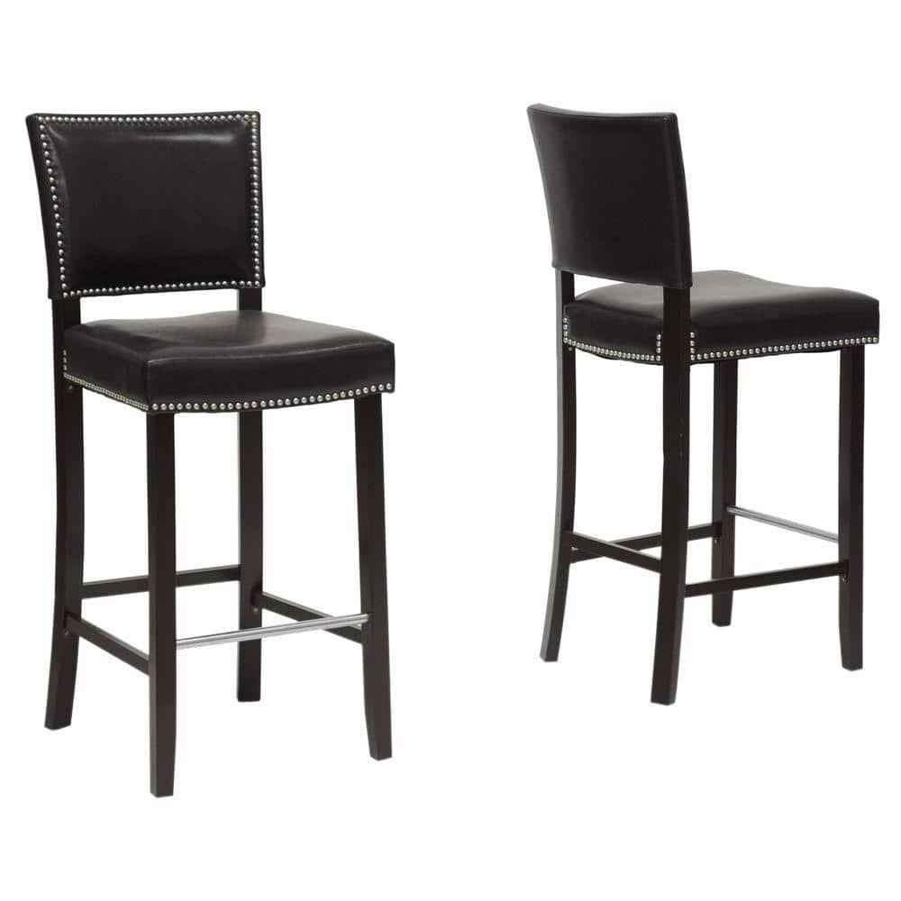 Set of 2 Aries Modern Barstools with Nail Head Trim Black - Baxton Studio
