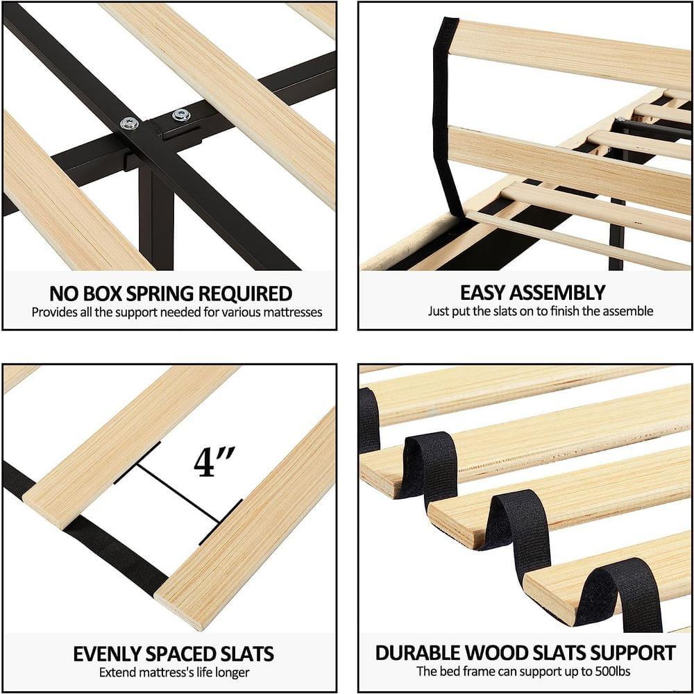 Katkuca Queen Bed Frame, Upholstered Queen Size Platform Bed Frame with Adjustable Headboard, Strong Wood Slat Support, No Box Spring Needed, Beige
