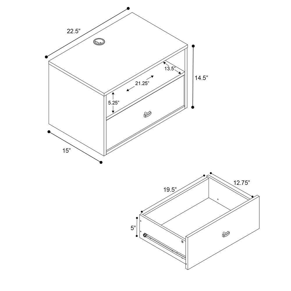 Floating 1 Drawer Nightstand with Open Shelf Cherry - Prepac: Laminated, Cable Management, Metal Glides