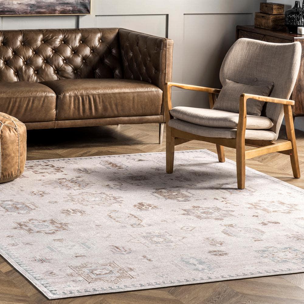 Nuloom Krystin Distressed Pet Friendly Machine Washable Area Rug, 5' x 8', Beige