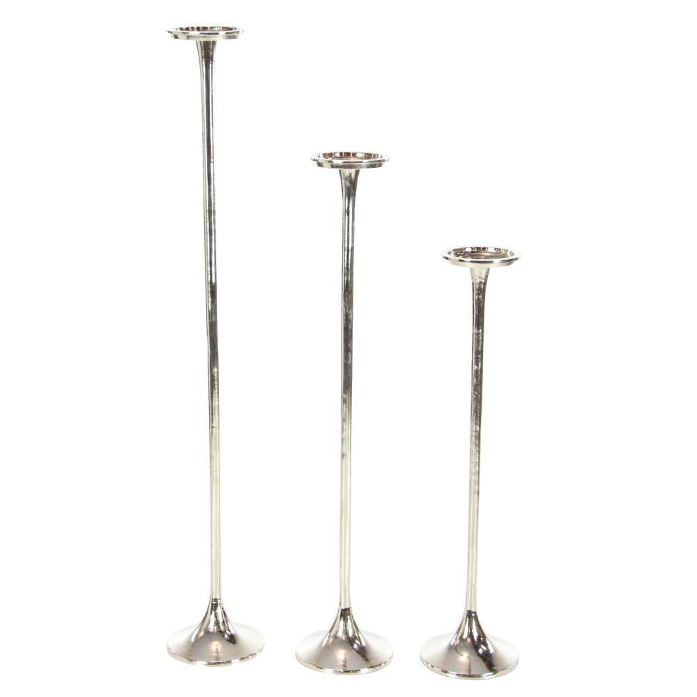 Set of 3 Metallic Aluminum Candle Holders Silver - Olivia & May: Oversized Pillar, Modern Style, Indoor Use